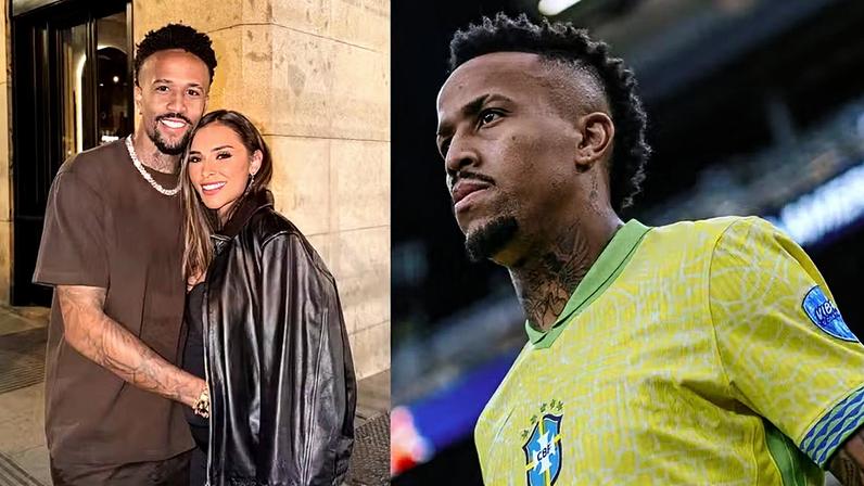 Éder Militão, fora da Copa, acompanhado pela esposa durante convocação