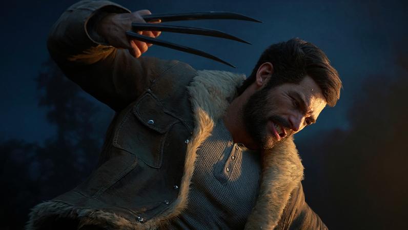 Logan pounces on someone with his claws out