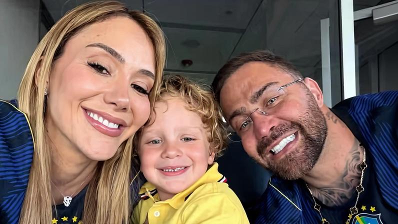 Samara Pink com o filho, Miguel, e o marido, Thiago Stabile