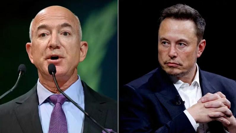 Jeff Bezos e Elon Musk — Foto: Reuters