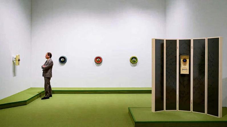 An installation view of several works by Cooper Jacoby at this year’s Whitney Biennial