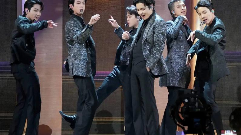 BTS perform onstage during the 64th Annual GRAMMY Awards.