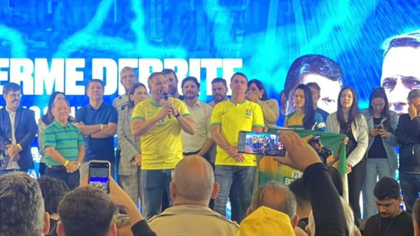 Guilherme Derrite lança pré-candidatura ao Senado por SP durante evento com Flávio Bolsonaro em Sorocaba (SP) — Foto: Beatriz Pereira/g1