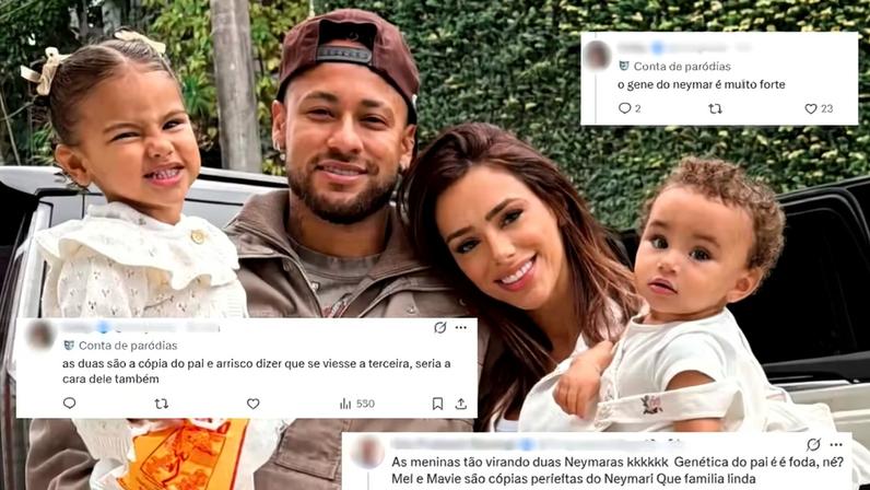 Neymar surpreende web com semelhança com as filhas após foto em família