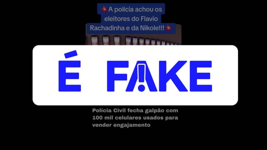 É #FAKE que vídeo mostre polícia achando 'fábrica de cliques' de Flávio Bolsonaro e Nikolas Ferreira; imagens são de IA — Foto: Reprodução
