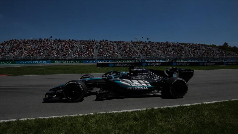 George Russell em ação no GP do Canadá pela F1 2026 (Foto: Geoff Robins / AFP)