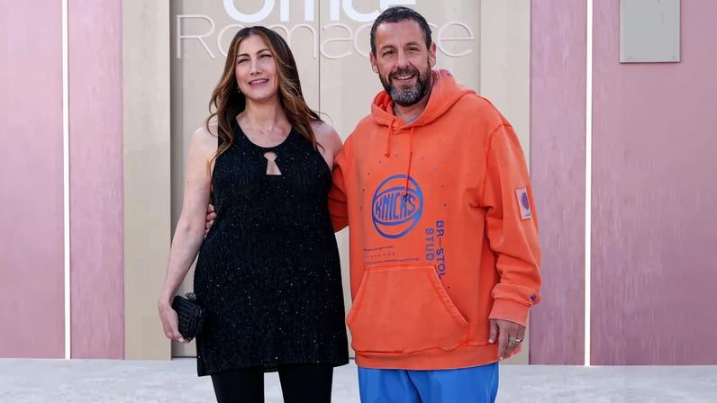 Adam Sandler supported wife Jackie Sandler at the LA premiere of her new Netflix film, "Office Romance."