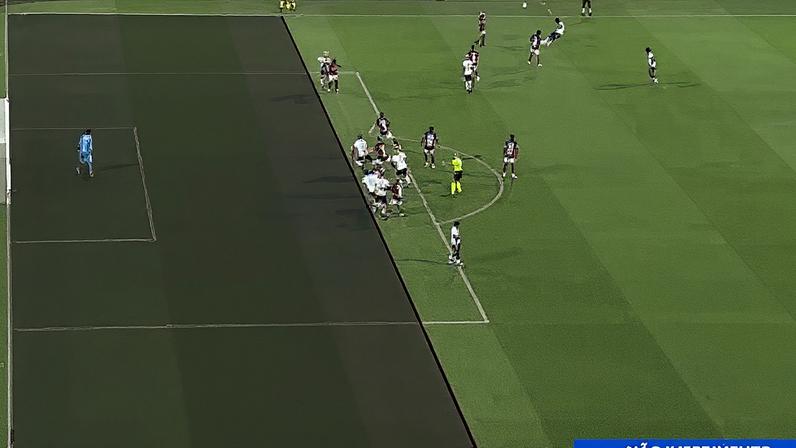 Linha de impedimento traçada no segundo gol do Vasco (Foto: Reprodução)