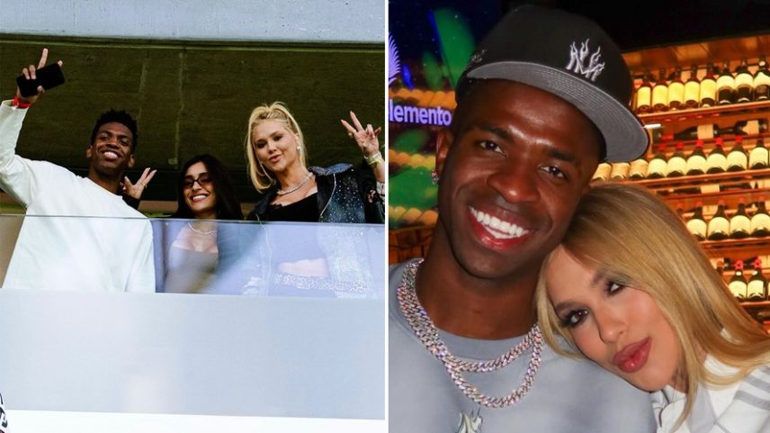 Netinho (irmão de Vini Jr), Duda Freire e Virginia Fonseca em jogo do Real Madrid — Foto: Reprodução/Instagram