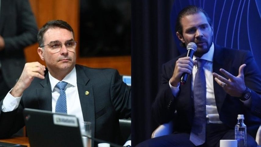 O senador e pré-candidato à presidência da República Flávio Bolsonaro e o dono do Banco Master, Daniel Vorcaro
