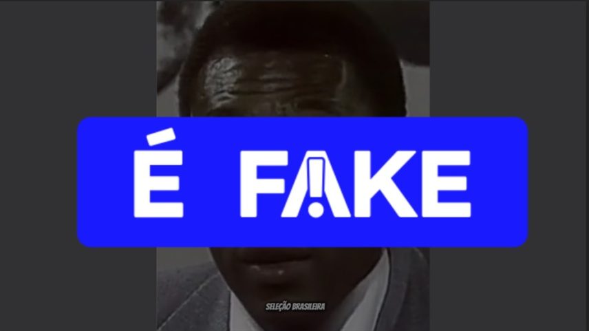 É #FAKE vídeo que atribui a Pelé profecia sobre hexa e taça erguida por jogador do Santos; áudio é IA — Foto: Reprodução