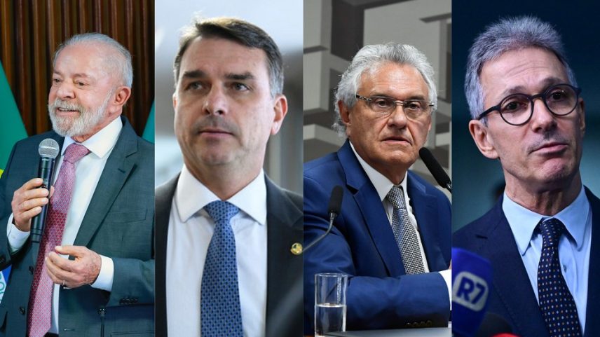 Pré-candidatos à Presidência, Luiz Inácio Lula da Silva (PT), Flávio Bolsonaro (PL), Ronaldo Caiado (PSD) e Romeu Zema (Novo) — Foto: Reprodução