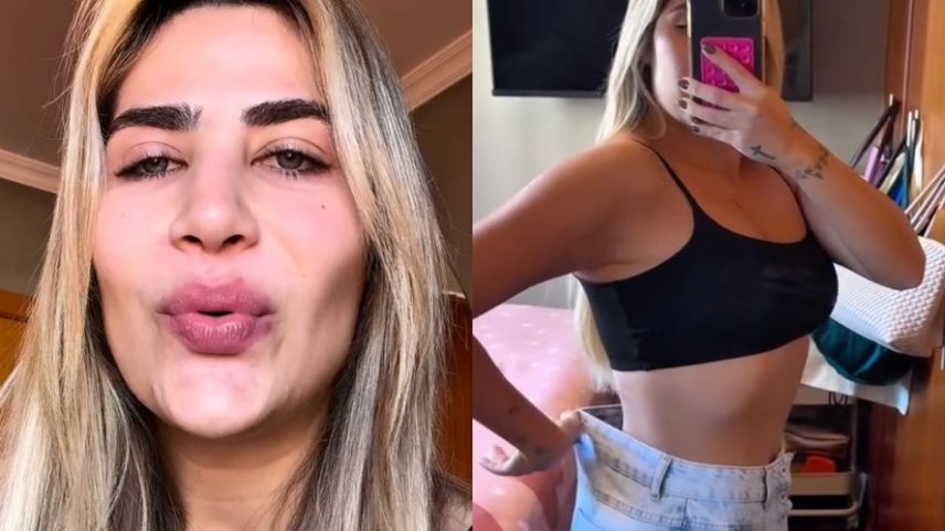Jéssica Beatriz Costa celebra emagrecimento ao perder mais uma calça