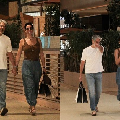 William Bonner e Natasha Dantas passeiam em shopping na Barra da Tijuca