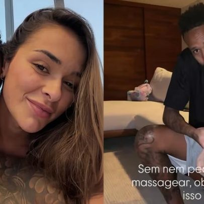Grávida Tainá Militão recebe massagem nos pés de Eder Militão