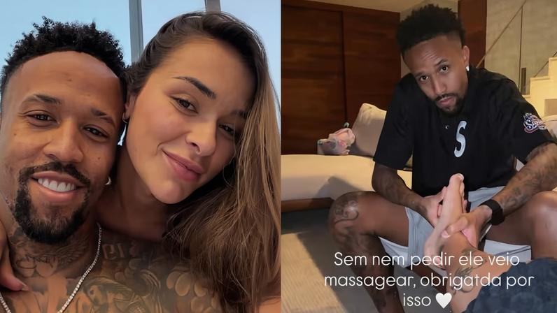 Tainá Militao ganha massagem nos pés de Eder Militão — Foto: Reprodução/ Instagram