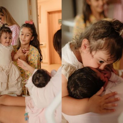 Letícia Almeida mostra encontro das filhas com a bebê recém-nascida