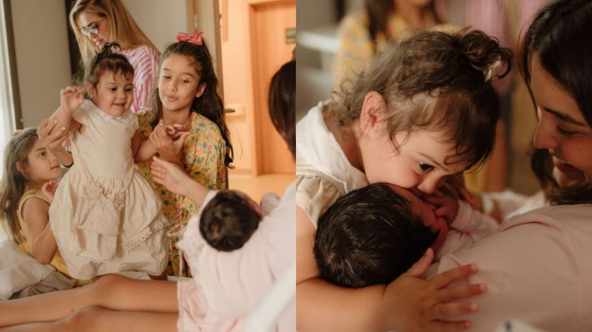 Leticia Almeida mostra encontro das filhas com a bebê recém-nascida — Foto: @danielaleitefotografia