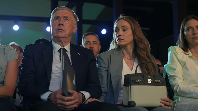 Carlo Ancelotti e Mariann Barrena McClay — Foto: Reprodução/ Globo Esporte