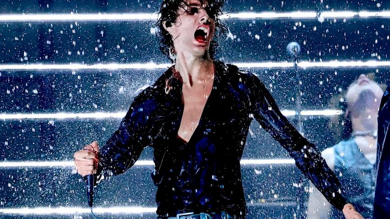 LAS VEGAS, NEVADA - MAY 25: (EDITORIAL USE ONLY) sombr performs onstage during the 52nd American Music Awards at MGM Grand Garden Arena on May 25, 2026 in Las Vegas, Nevada. (Photo by Ethan Miller/Getty Images)