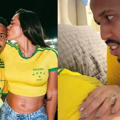 Eder Militão se surpreende com barulho da barriga da esposa, Tainá Militão
