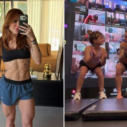 Thaís Vasconcellos treina com a filha que tem com Ferrugem e exibe tanquinho