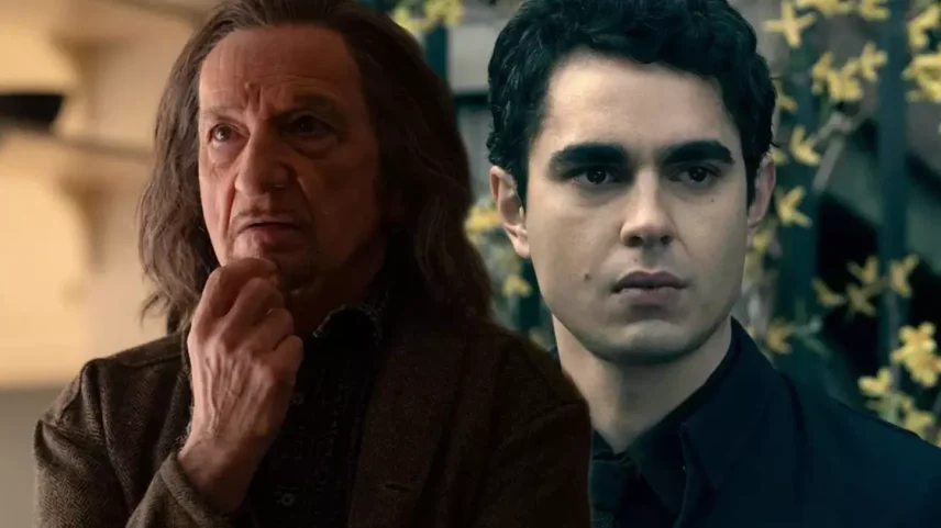Montagem com fotos de Ben Kingsley e Max Minghella, atores da quarta temporada de The White Lotus