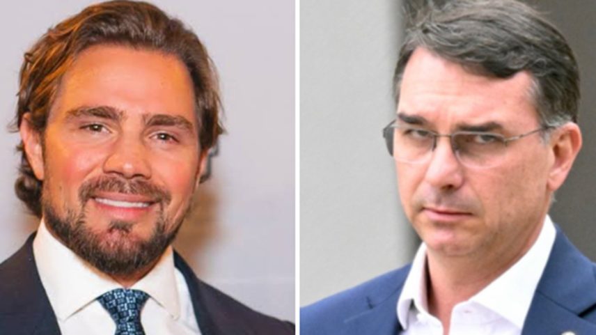 Daniel Vorcaro e Flávio Bolsonaro. — Foto: Reprodução/Evaristo SA/AFP