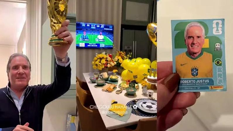 Roberto Justus ganha festa temática da Copa do Mundo com figurinha, taça e funk — Foto: Reprodução | Instagram