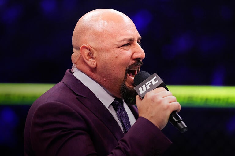 Octagon announcer Joe Martinez introduces the main event during the UFC Fight Night event at anb Arena on February 01, 2025 in Riyadh, Saudi Arabia. (Photo by Chris Unger/Zuffa LLC)