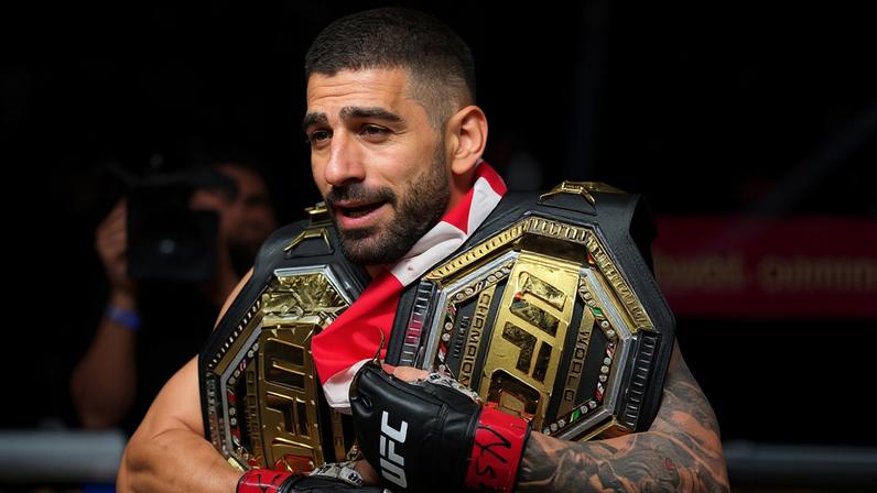 Ilia Topuria of Spain reacts to his win over Charles Oliveira of Brazil in the UFC lightweight championship bout during the UFC 317 event at T-Mobile Arena on June 28, 2025 in Las Vegas, Nevada. (Photo by Chris Unger/Zuffa LLC)