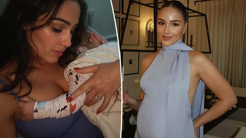 Olivia Culpo shared a photo of herself cuddled up with her daughter, Colette, while showing off her growing baby bump on Monday (as pictured here).