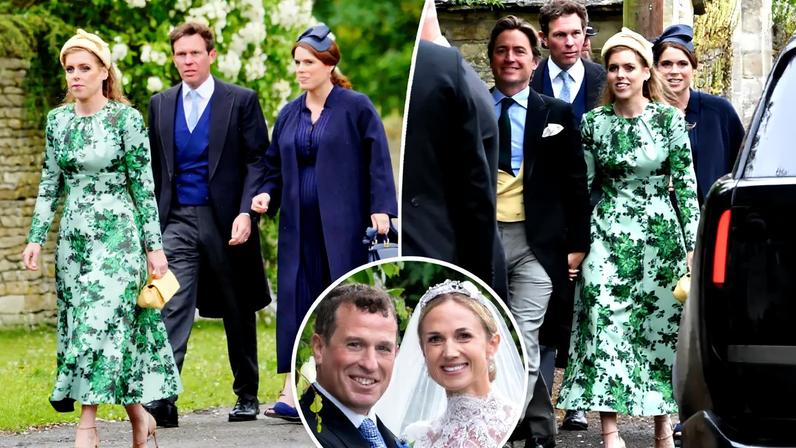 Princess Beatrice and Eugenie reunited with the rest of the royal family at their cousin Peter Phillips’ wedding to Harriet Sperling on Saturday (as seen above).