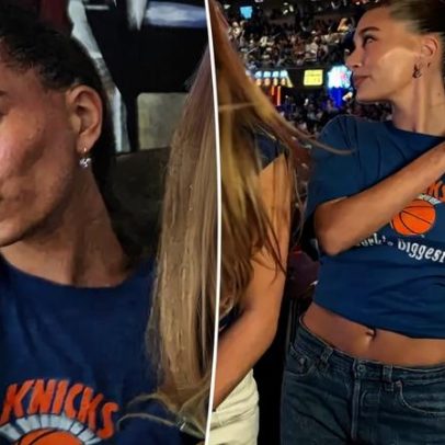 Hailey Bieber usa Chanel e Levi’s no Jogo 4 dos Knicks