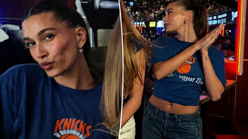 Hailey Bieber wore Levi's to Madison Square Garden last night.