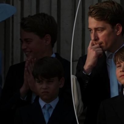 Príncipe George segura espirro durante o hino e ri com Kate Middleton