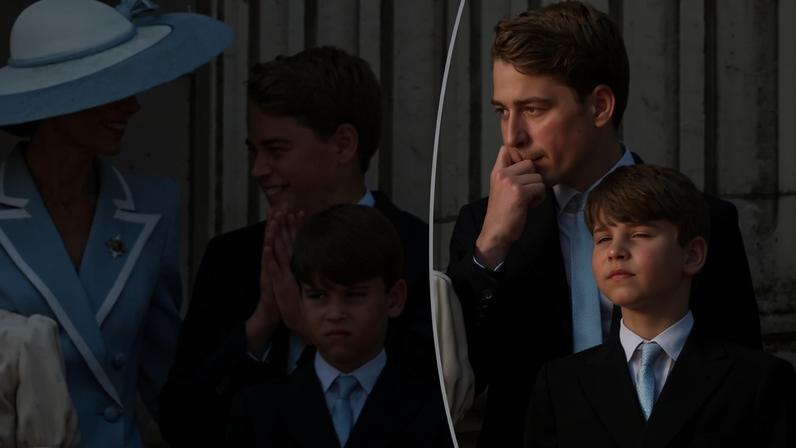 Príncipe George segura espirro durante o hino e ri com Kate Middleton