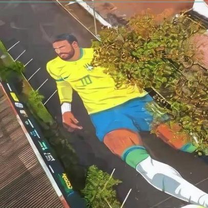 Arte de rua traz Neymar gigante, Dunga e vira-lata caramelo para a Copa