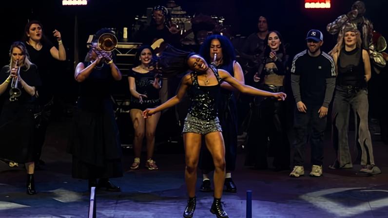 Participants of the Roundhouse youth programme perform on stage as part of Donna Summer Reimagined at the Roundhouse Three Sixty Festival in 2025.