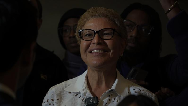 Los Angeles mayor Karen Bass, who beat Rick Caruso in the 2022 mayoral election.