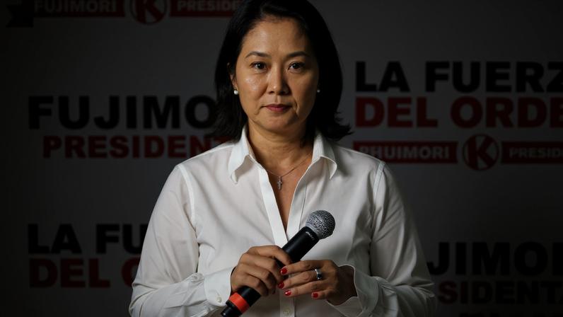 Peru's presidential candidate Keiko Fujimori attends a press briefing as the vote count in the country's general election continues for a fourth day, in Lima, Peru April 15, 2026. REUTERS/Stifs Paucca