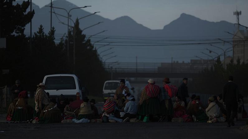 People block one of the entrances to the city of La Paz while demanding the resignation of President Rodrigo Paz amid an ongoing economic and fuel crisis, in El Alto, Bolivia, May 11, 2026. REUTERS/Claudia Morales