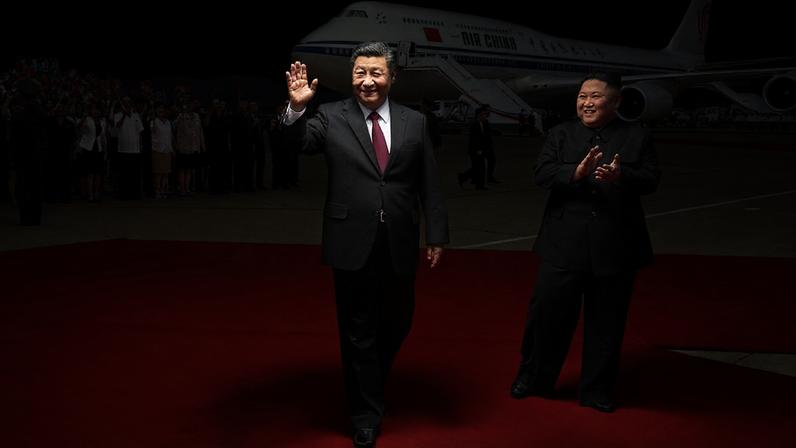 A grand welcome ceremony is held by the Democratic People's Republic of Korea (DPRK) for Chinese President Xi Jinping at the Sunan International Airport in Pyongyang, DPRK, June 20, 2019.