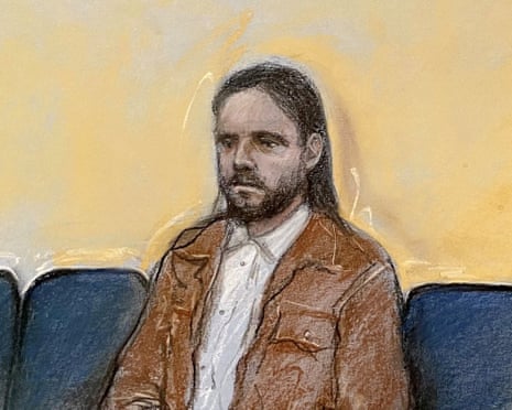 Artist drawing of Jamie Varley in court for the murder of 13-month-old Preston Davey.