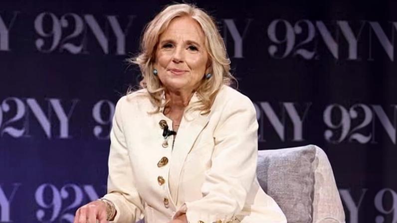 Jill Biden speaks on stage at Jill Biden In Conversation With Whoopi Goldberg: View From The East Wing in New York City, on Tuesday.