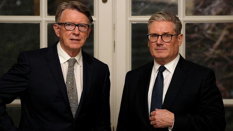 Keir Starmer and Peter Mandelson during a welcome reception at the ambassador's residence in Washington on 27 February 2025.