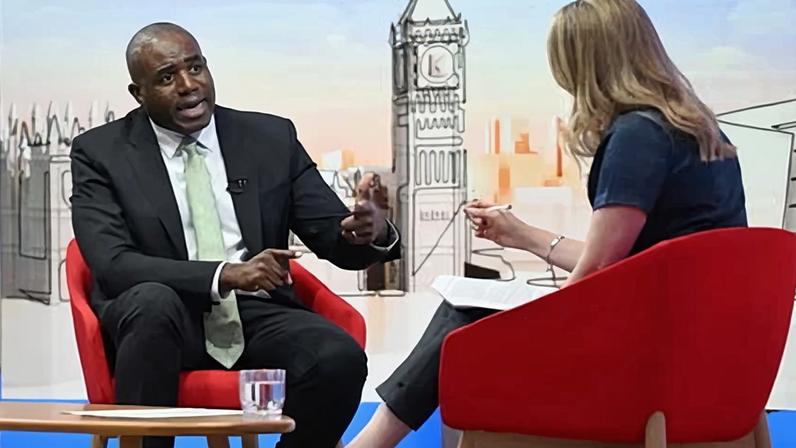 Lammy told Laura Kuenssberg he reminded Vance ‘that the family have called for calm, they don’t want division’. Photograph: Jeff Overs/BBC/PA