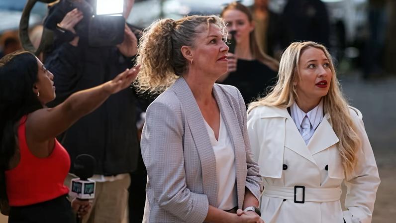 Anti-abortion campaigner Joanna Howe with One Nation MPs Rebecca Hewett and Chantelle Thomas at a rally outside the South Australian parliament in Adelaide in May.