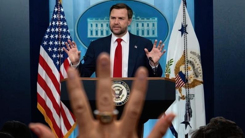 US vice-president JD Vance holds a press briefing at the White House where he criticised Israeli critics of Trump’s deal with Iran.