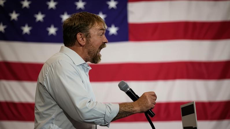 Senate candidate Graham Platner speaks after winning the Democratic primary on 9 June, in Blue Hill, Maine.